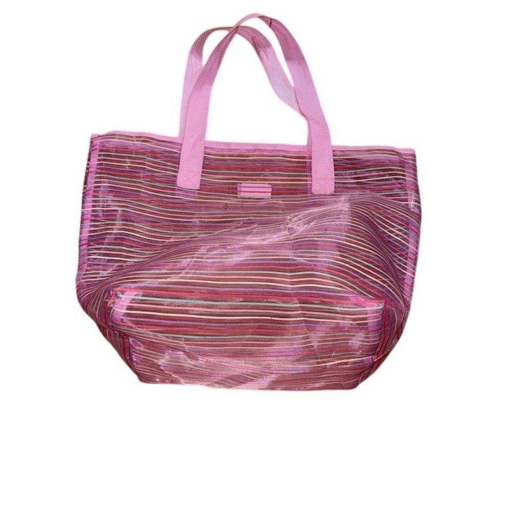 Womens XL Pink Clear Stripe Transparent Tote Bag Beach Pool Travel resort Barbie